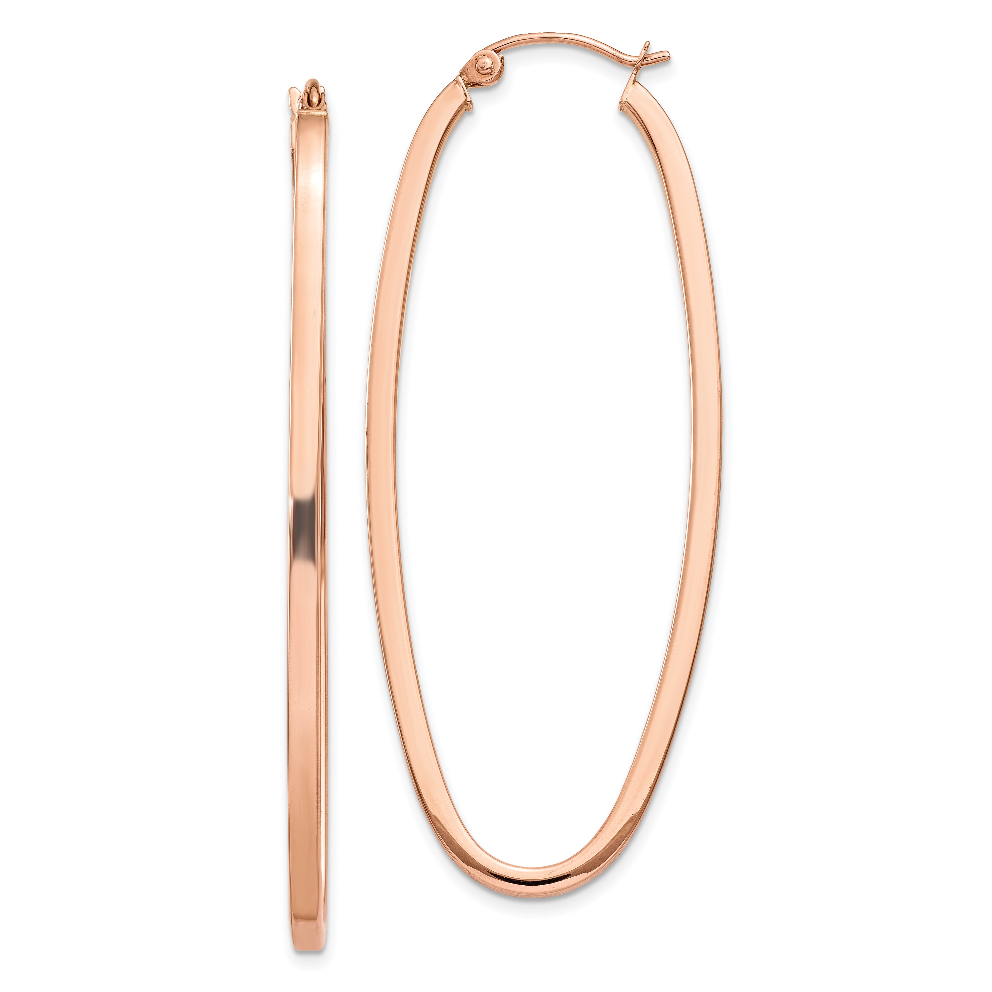 14k Rose 2mm Square Tube Oval Hoop Earrings Main image
