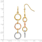 14k Tri-Color Diamond Cut Circle Dangle Earrings