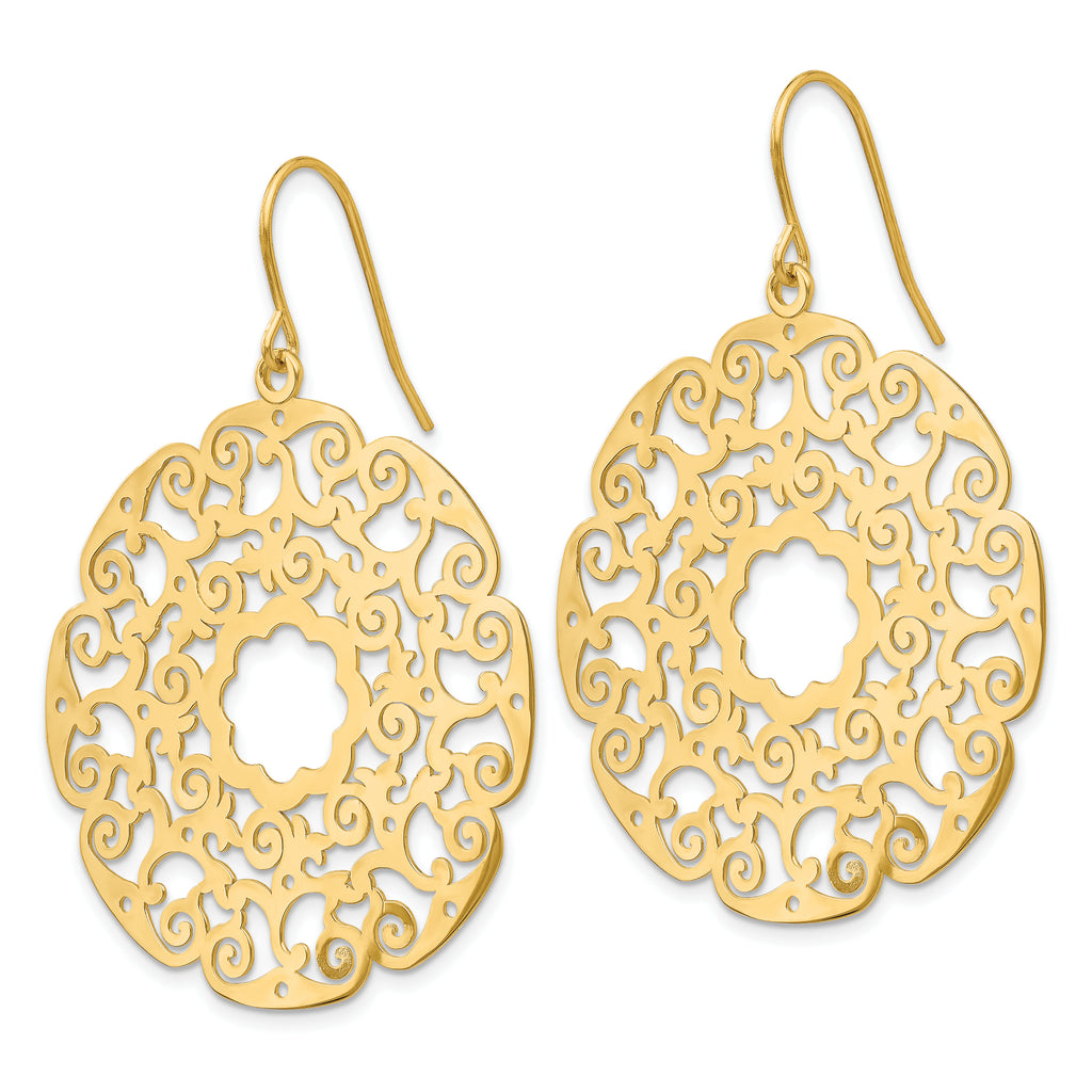 14K Fancy Lace Filigree Dangle Earrings