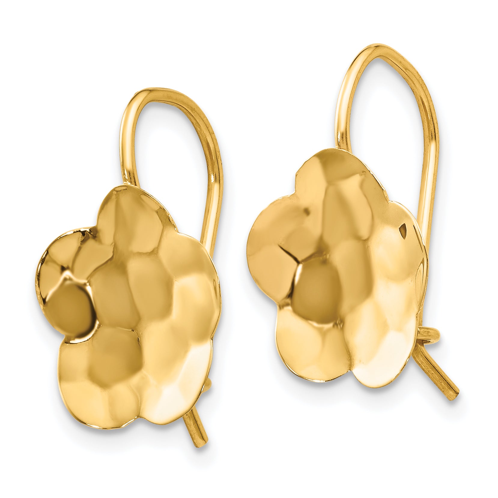 14k Concave Hammered Flower Disc Earrings Secondary image