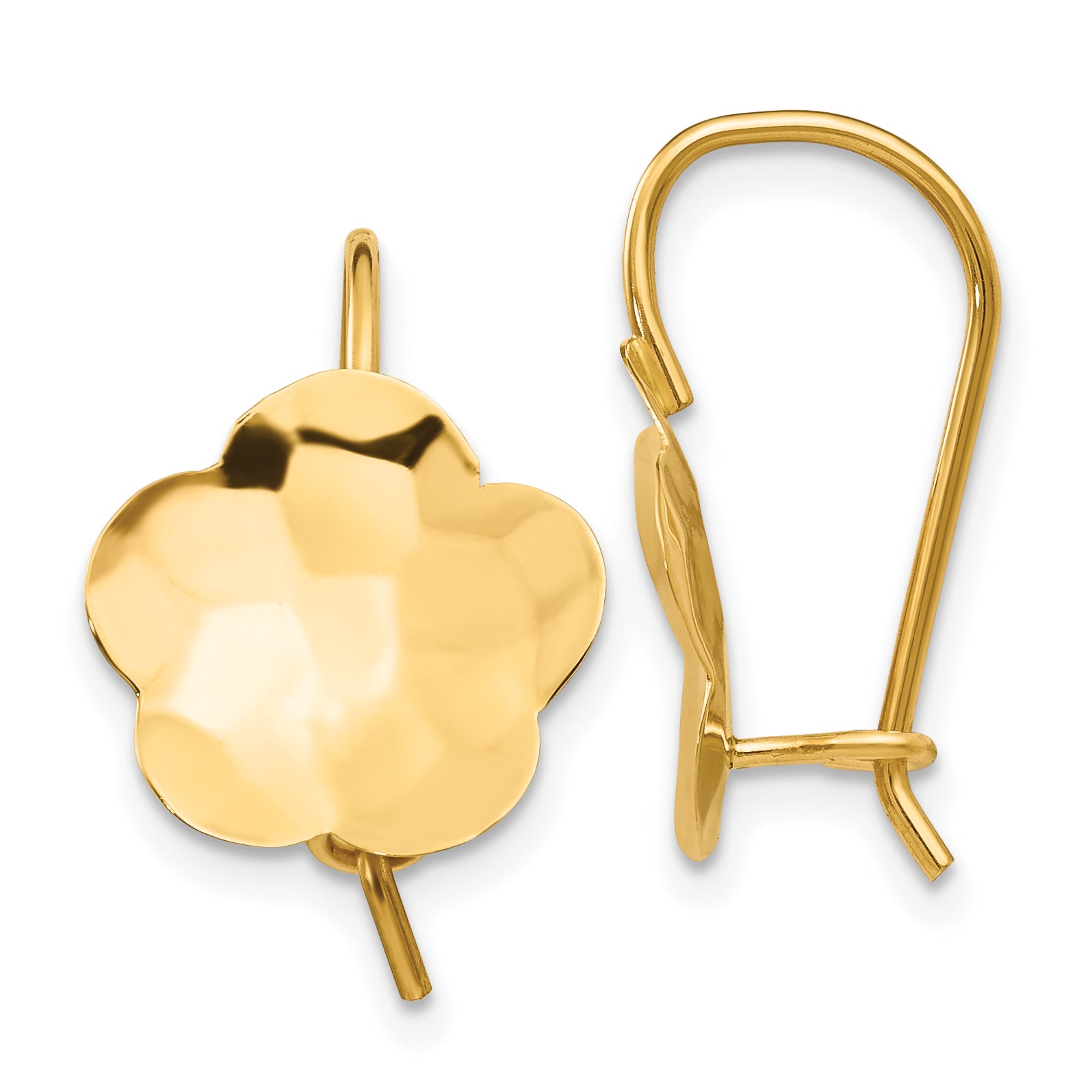 14k Concave Hammered Flower Disc Earrings Main image