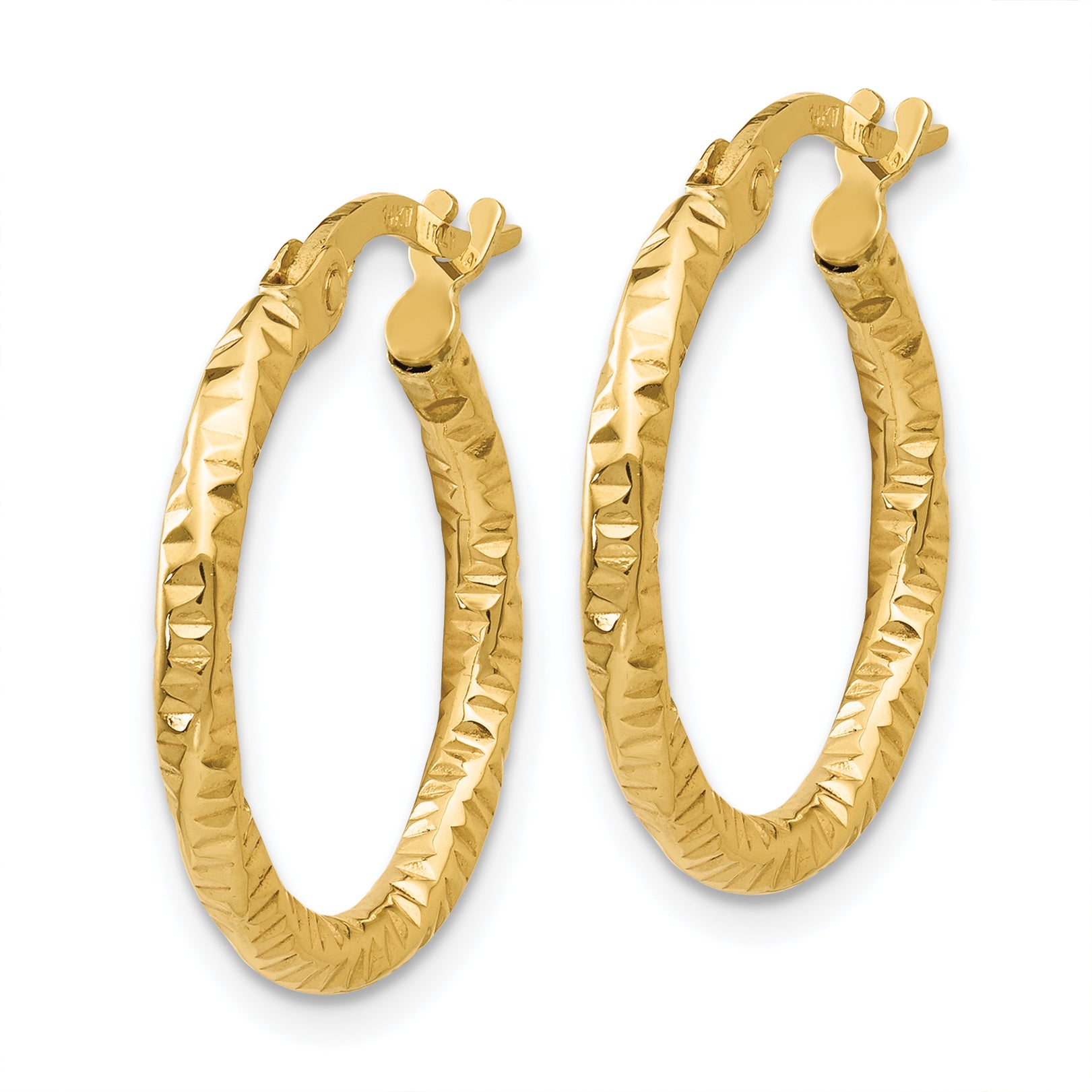 14K Polished and Textured Hoop Earrings Secondary image
