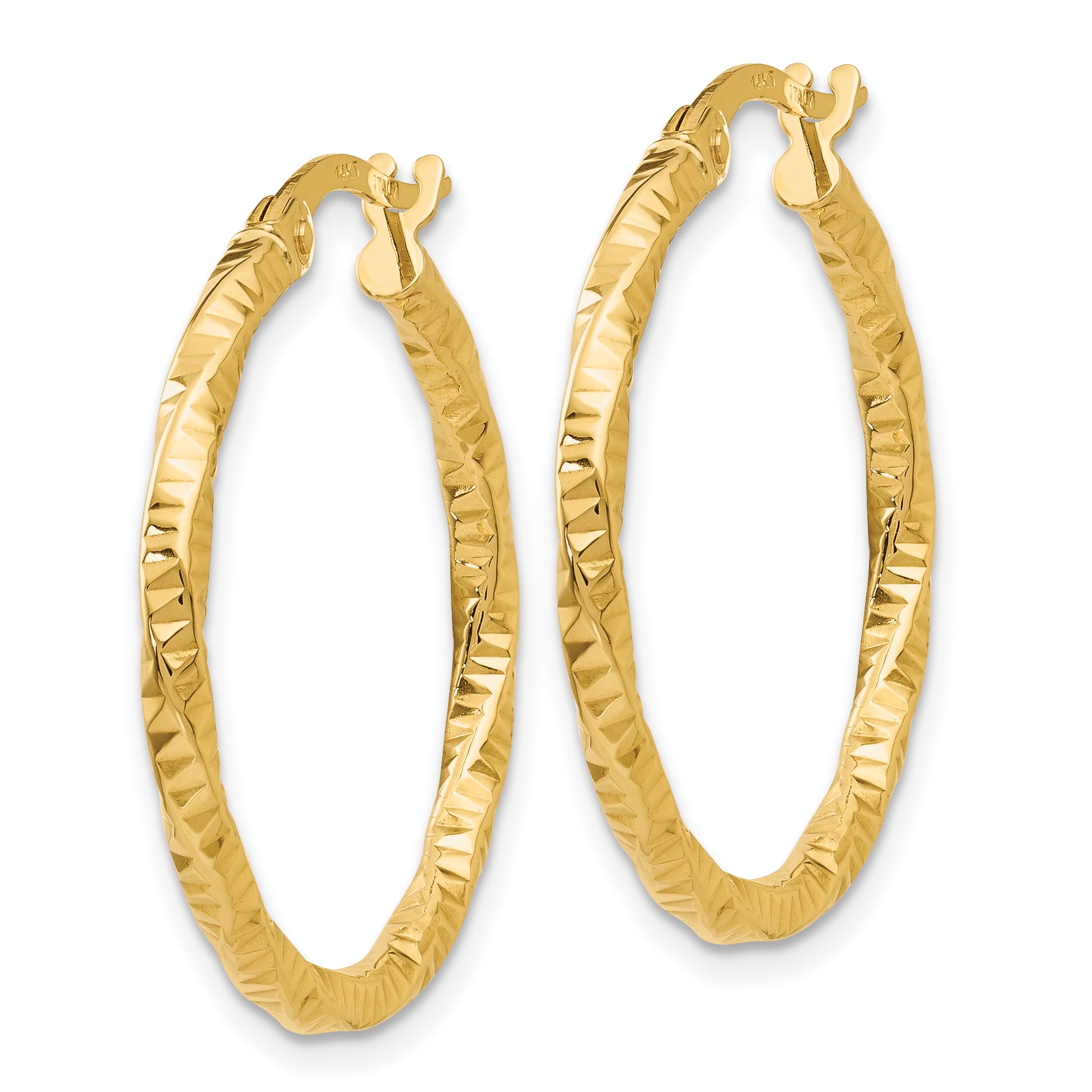 14K Polished and Textured Hoop Earrings Secondary image
