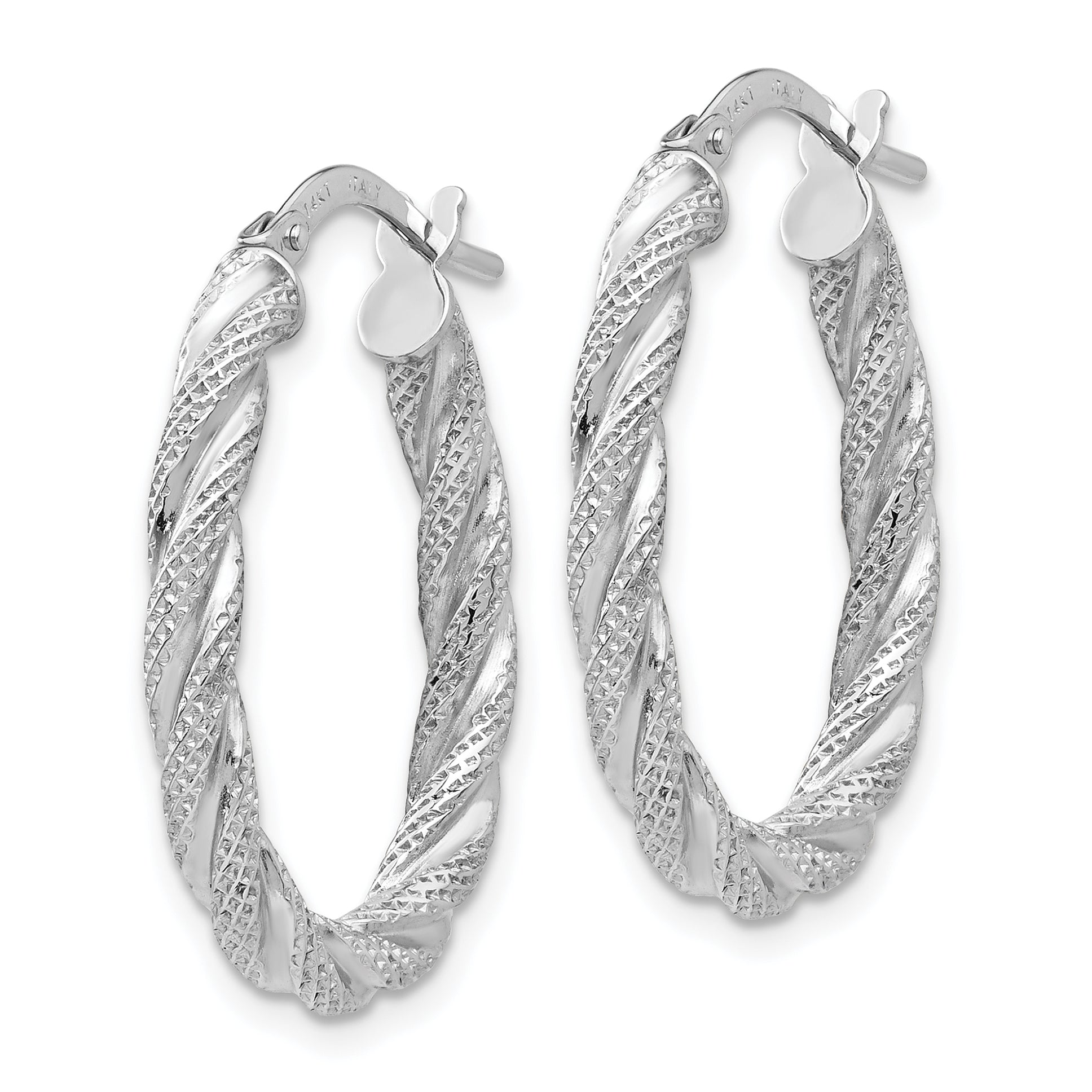 14K White Gold Twisted Textured Oval Hoop Earrings Secondary image