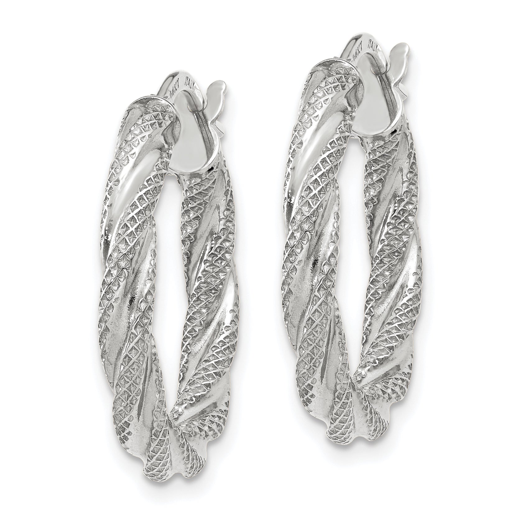 14K White Gold Twisted Textured Hoop Earrings Secondary image
