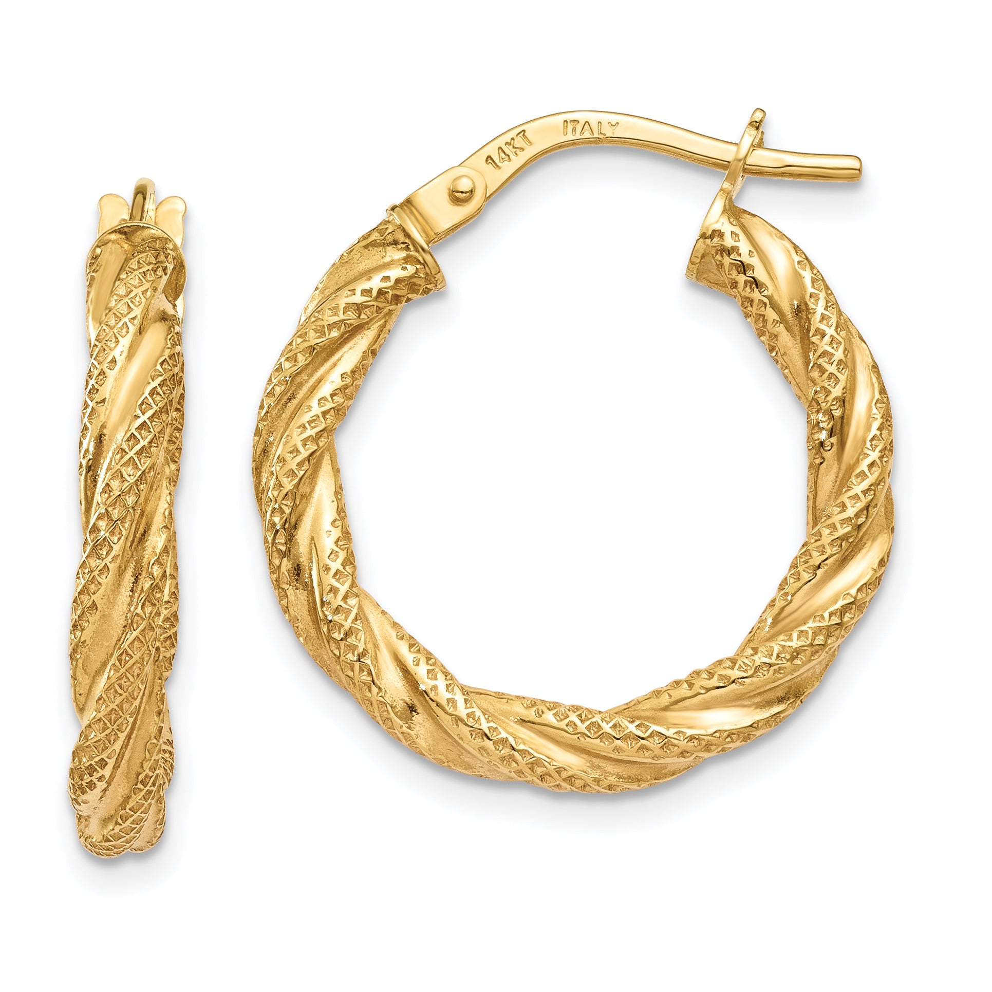 14K Twisted Textured Hoop Earrings Main image
