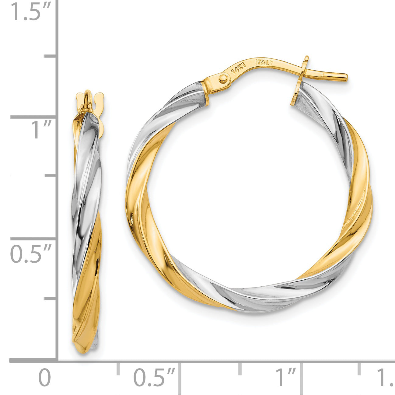 14K & Rhodium Twisted Hoop Earrings