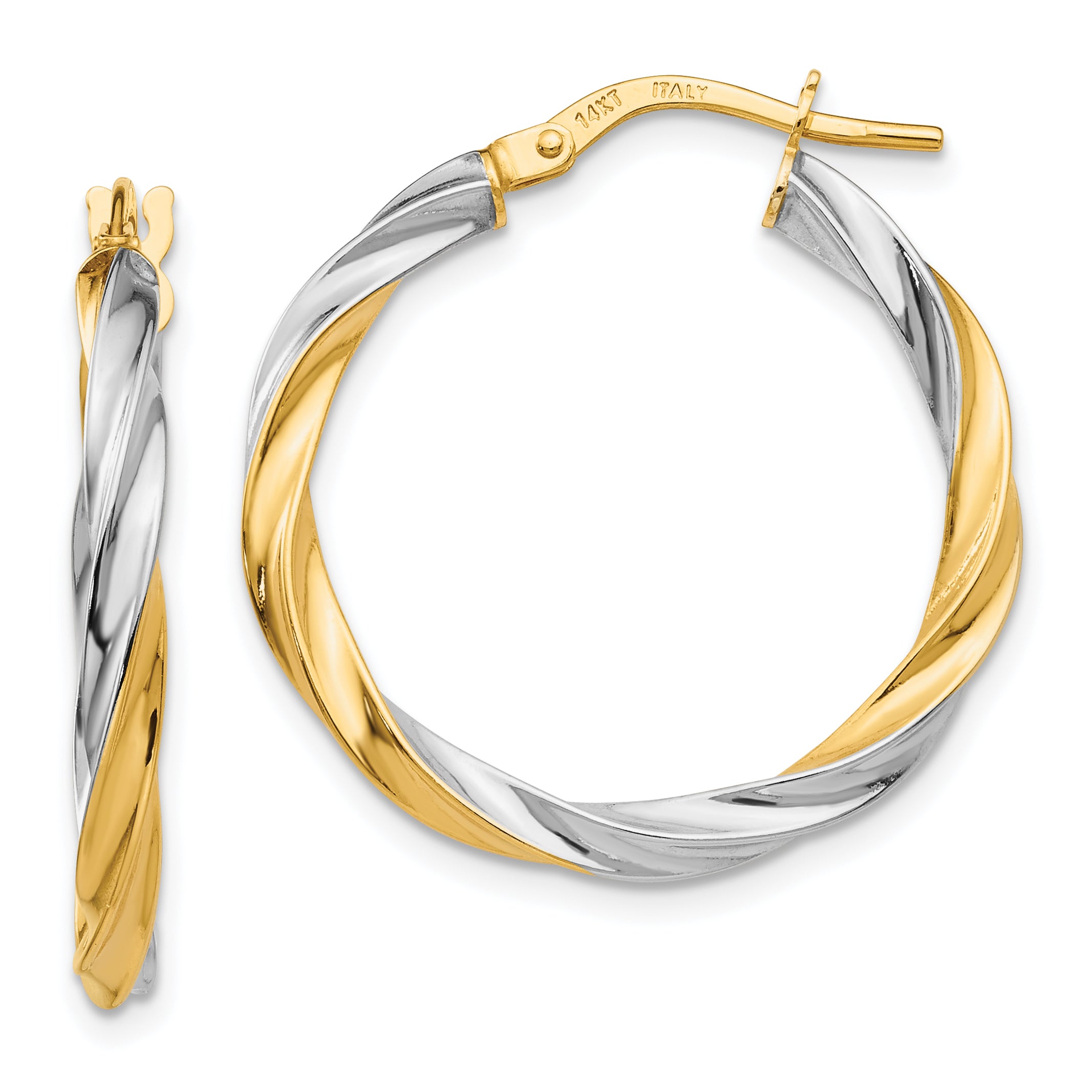 14K & Rhodium Twisted Hoop Earrings