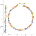 14k White & Rose Rhodium Satin Twisted Hoop Earrings