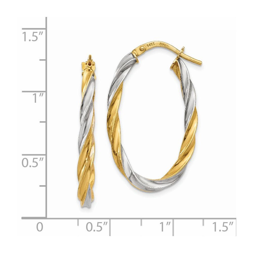 14K & Rhodium Twisted Oval Hoop Earrings