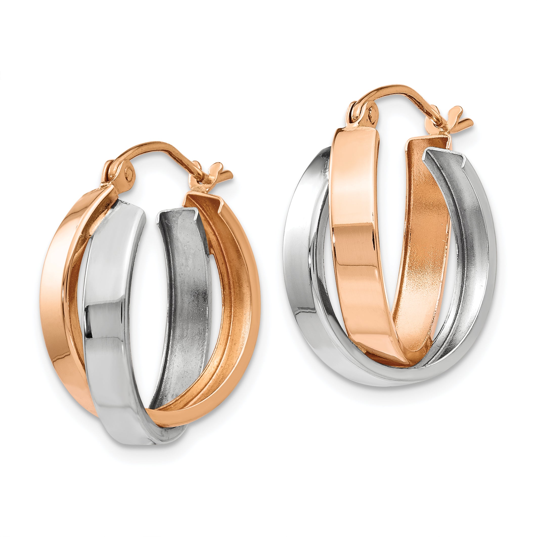 14k Rose and White Gold Polished Oval Hoop Earrings