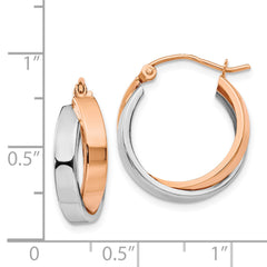 14k Rose and White Gold Polished Oval Hoop Earrings