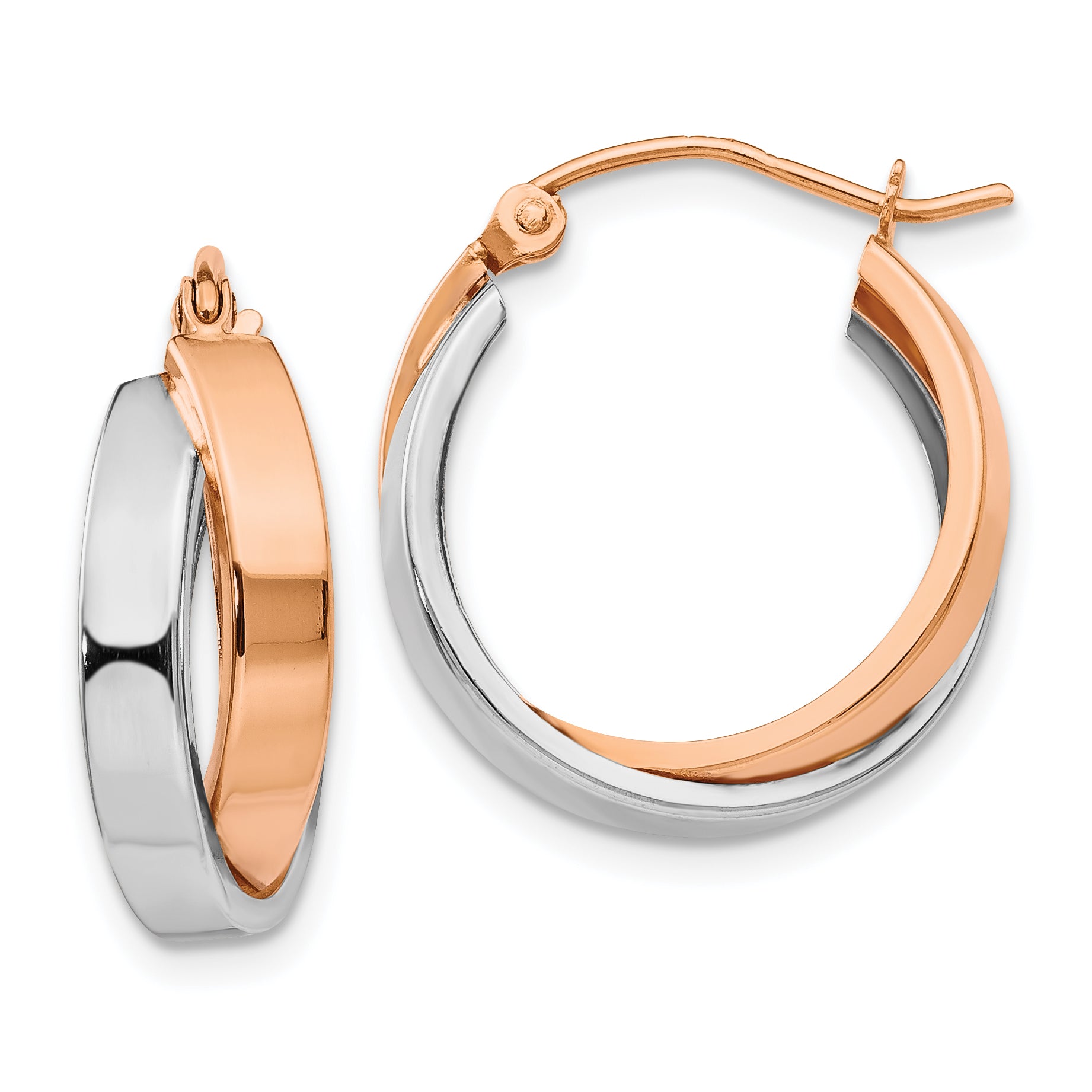 14k Rose and White Gold Polished Oval Hoop Earrings Main image