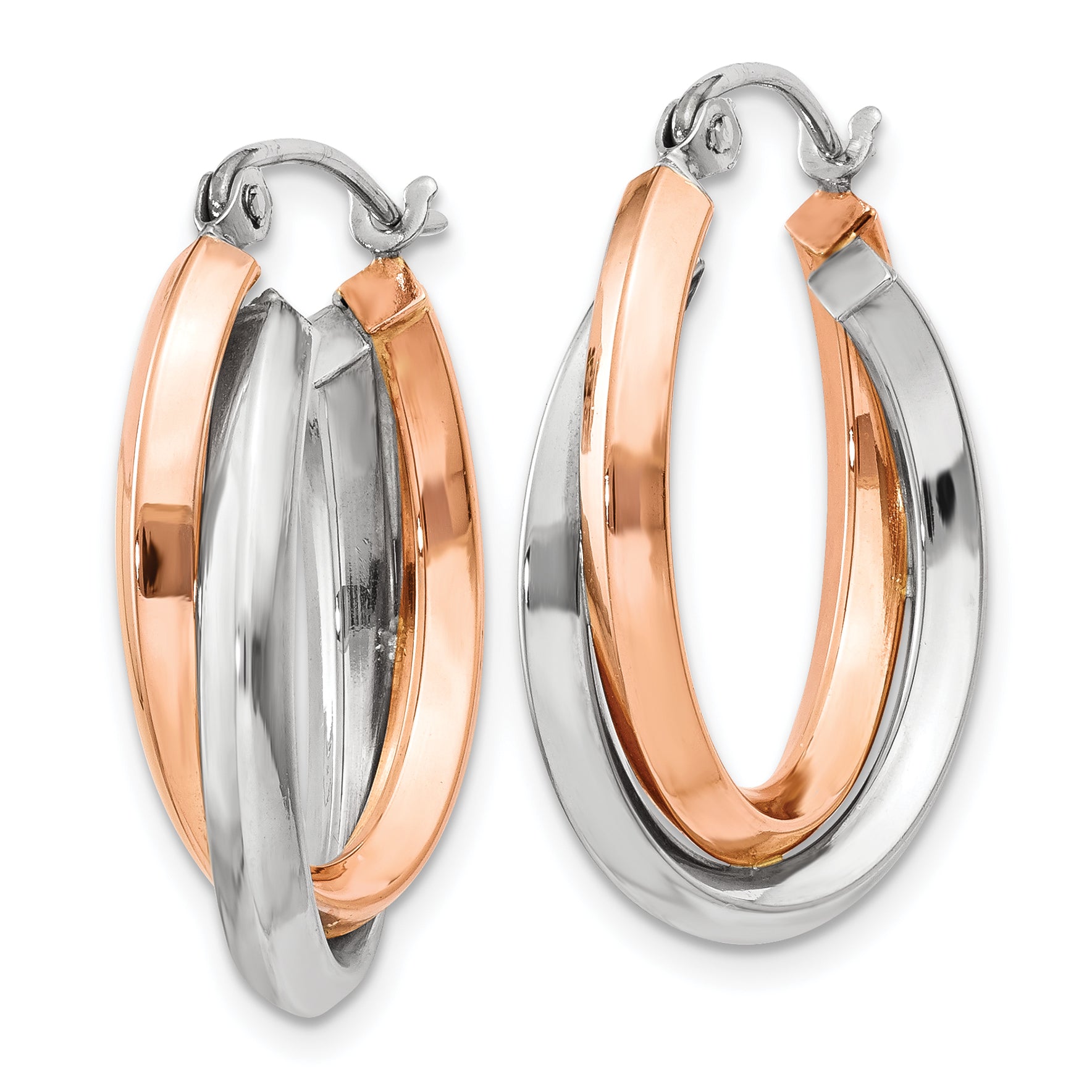 14k Rose and White Gold Polished Oval Tube Hoop Earrings Secondary image