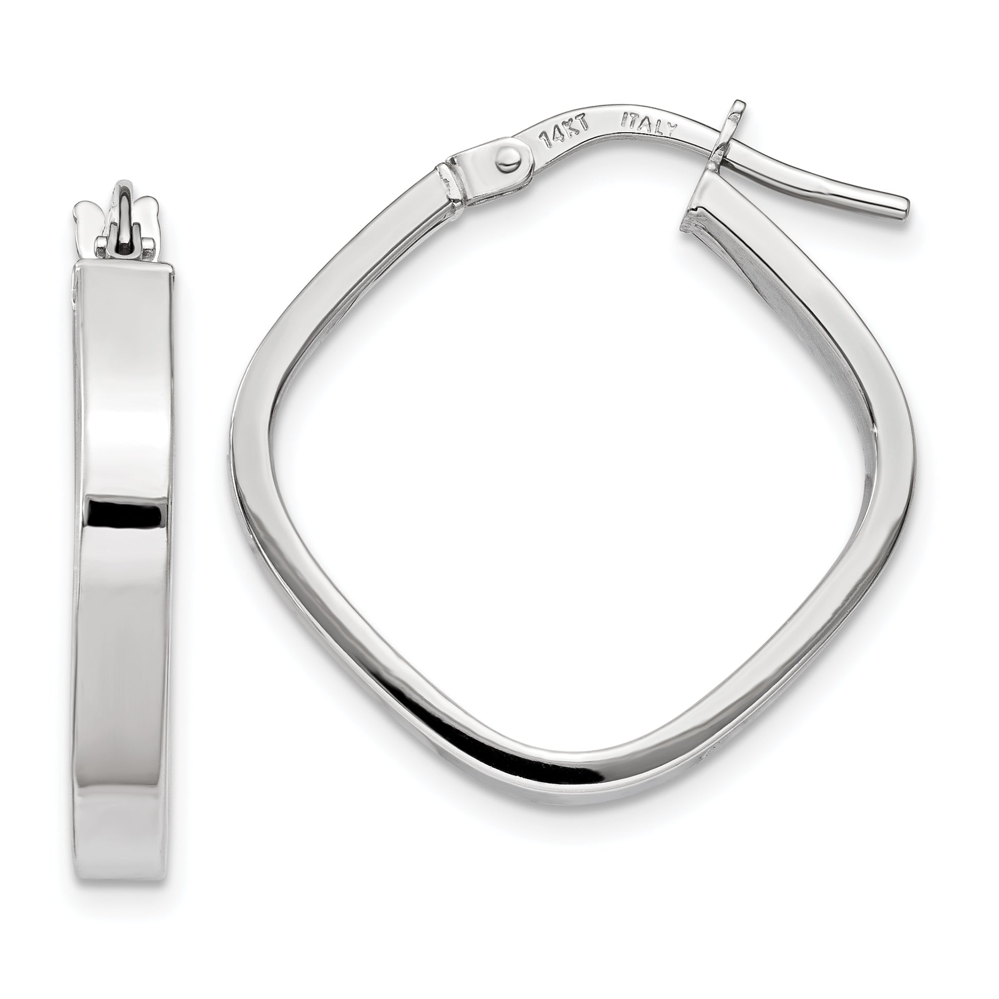 14K White Gold Flat Edge Square Hoop Earrings Main image