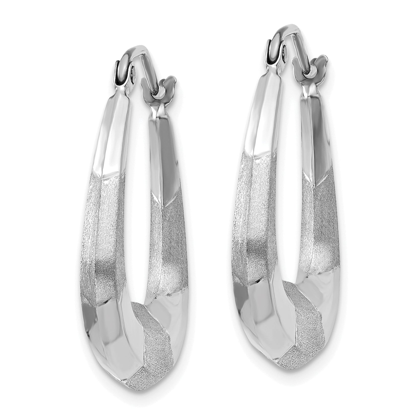 14k White Gold Polished, Satin and Diamond-cut Hoop Earrings Secondary image