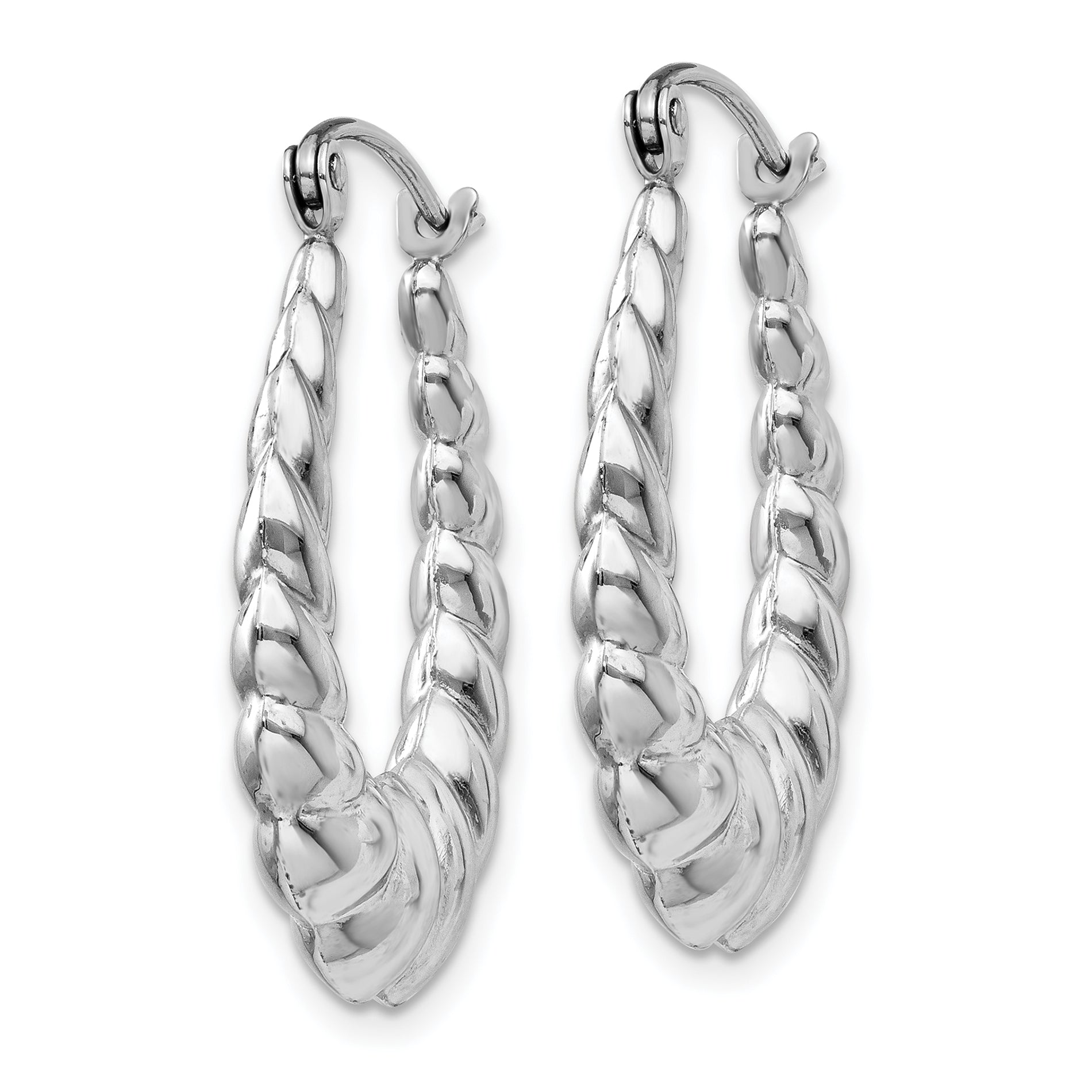 14k White Gold Polished and Textured Oval Hoop Earrings Secondary image