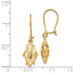14K Gold Diamond Cut Dangle Kidney Back Earrings