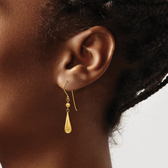 14K Grooved Puffed Teardrop Shepherd Hook Earrings