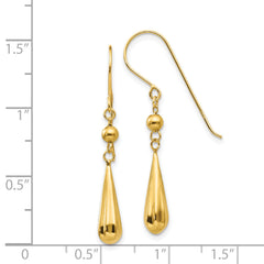 14K Grooved Puffed Teardrop Shepherd Hook Earrings