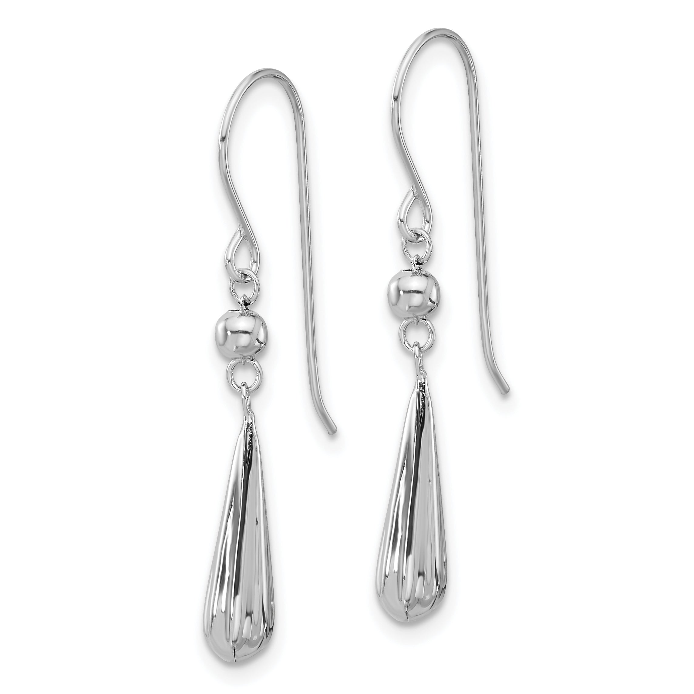 14K White Gold Grooved Puffed Teardrop Shepherd Hook Earrings Secondary image