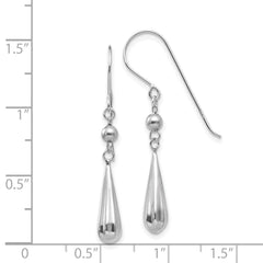 14K White Gold Grooved Puffed Teardrop Shepherd Hook Earrings