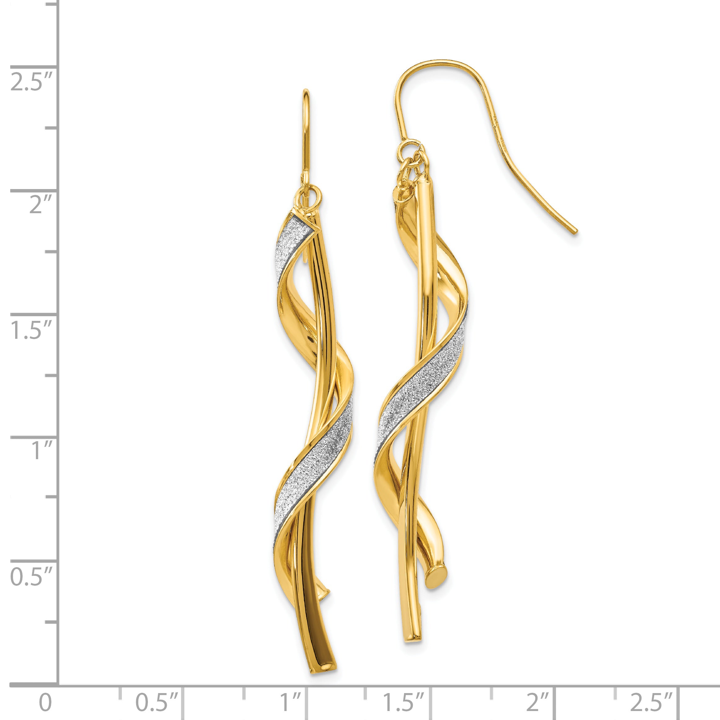 14k Polished Glitter Infused Spiral Dangle Earrings