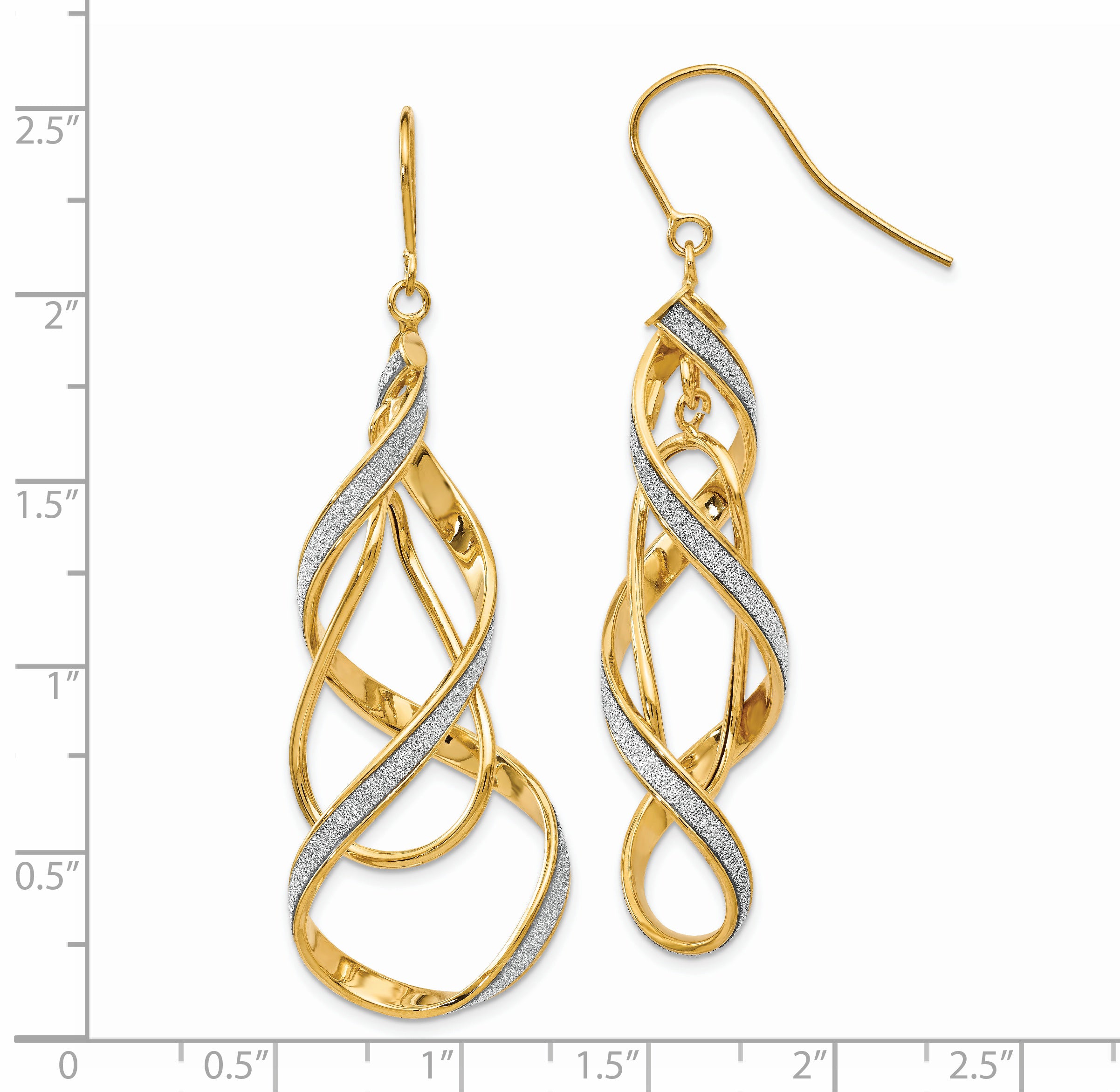 14k Polished Glitter Infused Spiral Dangle Earrings