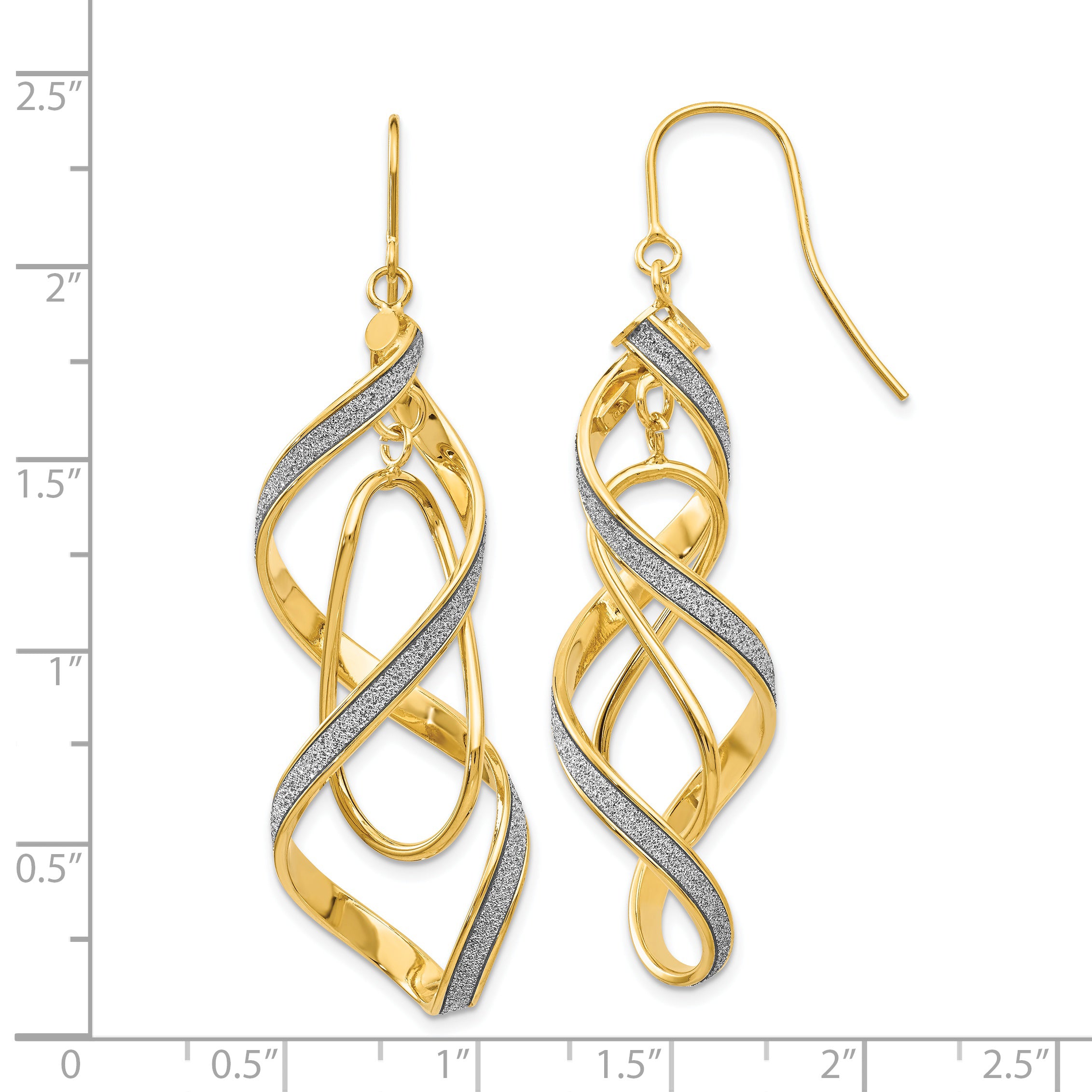 14k Polished Glitter Infused Spiral Dangle Earrings