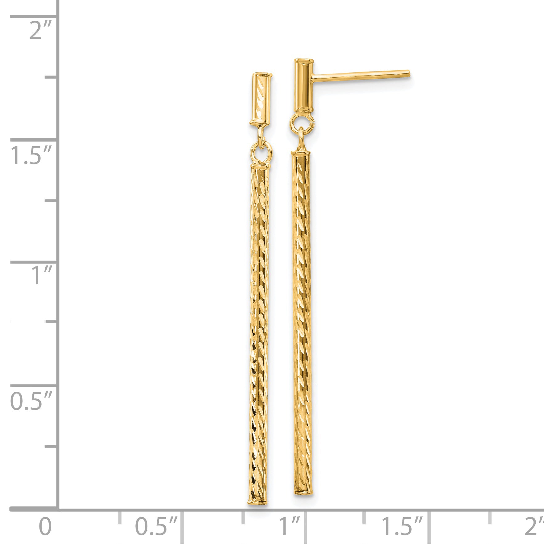 14k Polished and Diamond-cut Bar Dangle Post Earrings