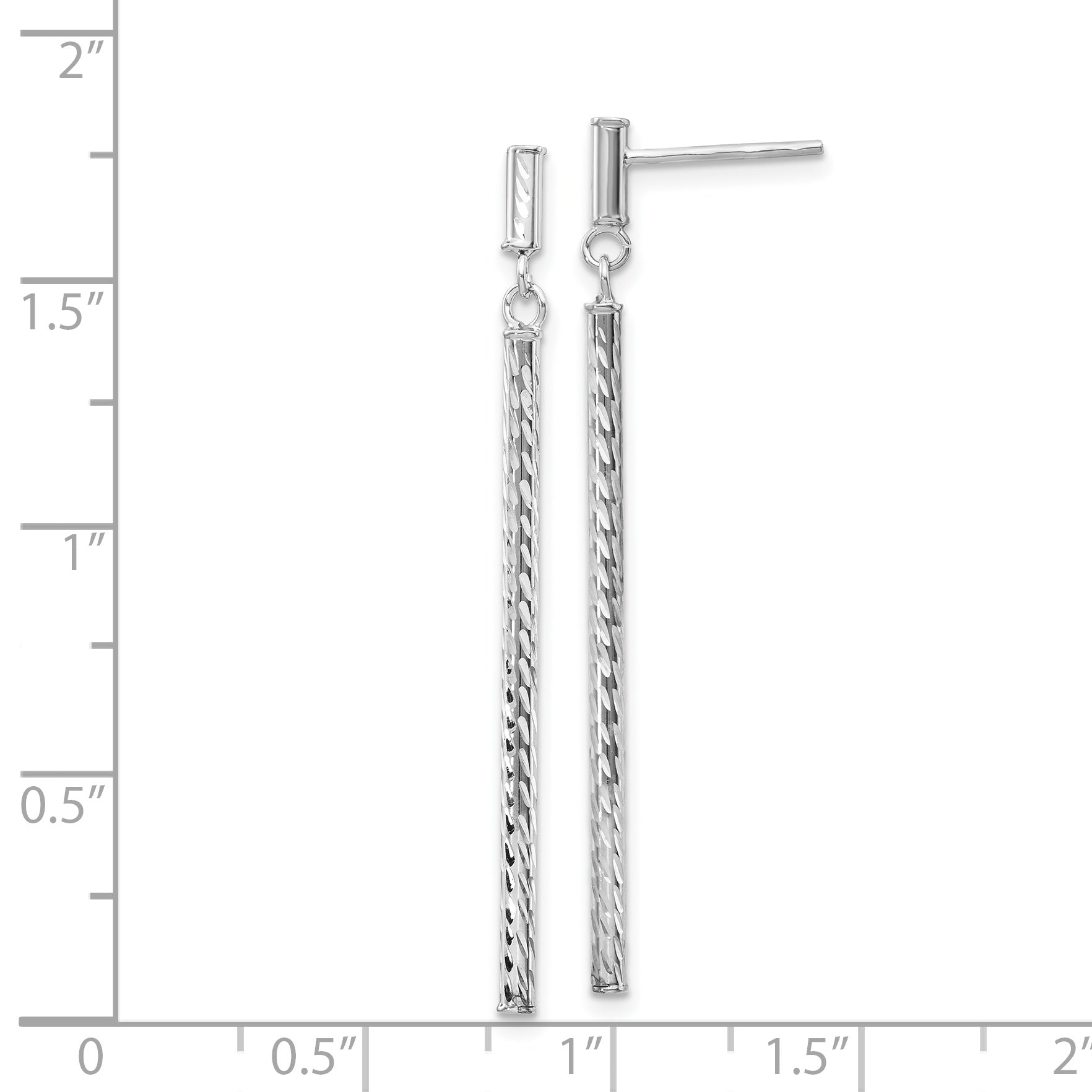 14k White Gold Polished and Diamond-cut Bar Dangle Post Earrings