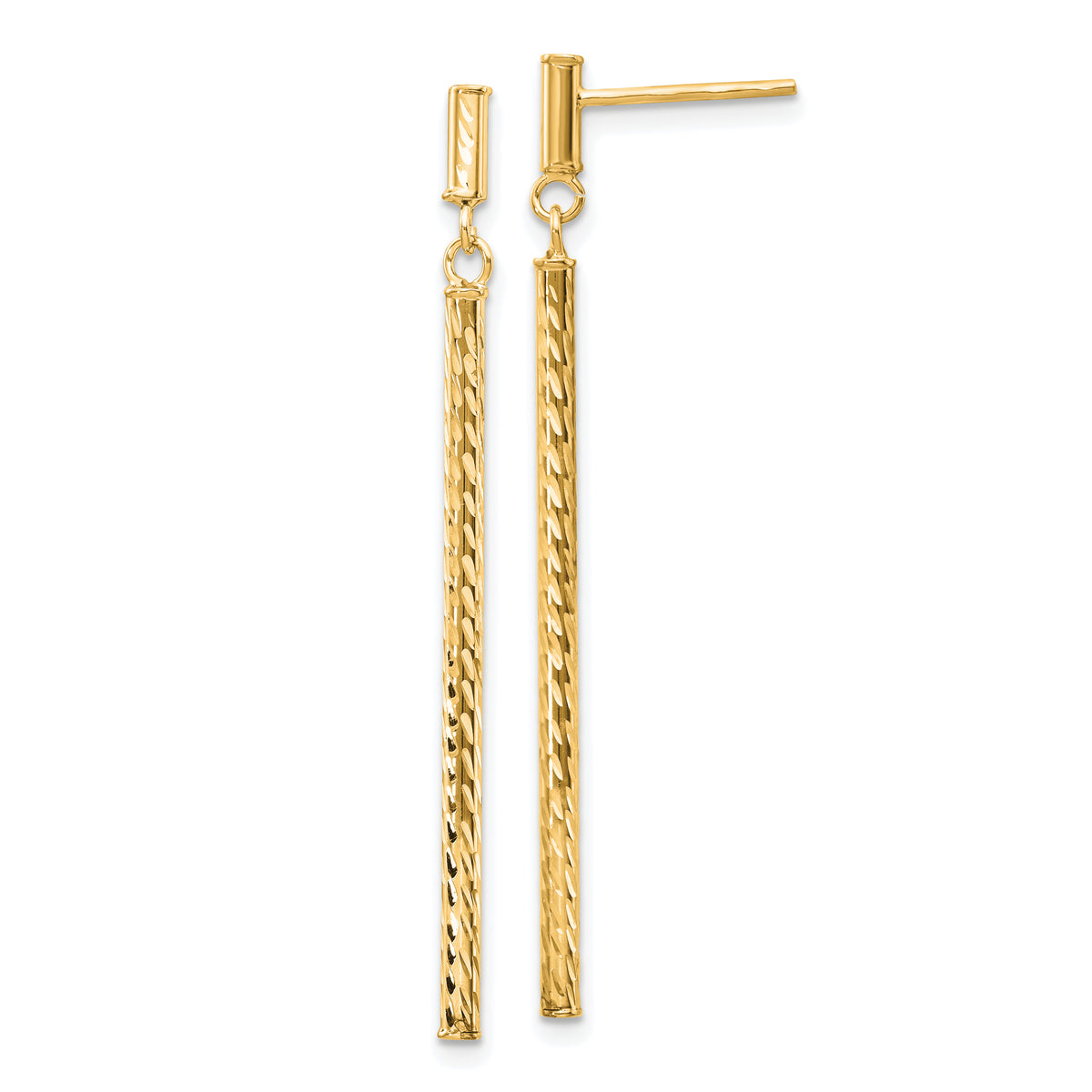 14k Polished and Diamond-cut Bar Dangle Post Earrings
