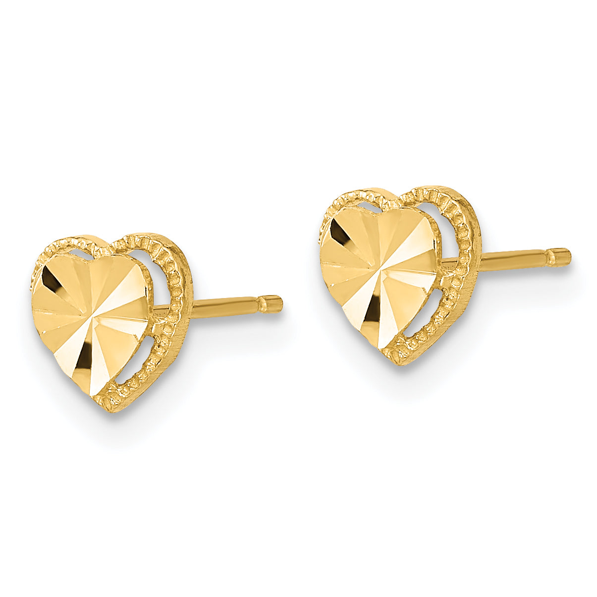 14k Polished Diamond-cut Heart Post Earrings Secondary image