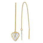 14k & Rhodium Polished Satin and D/C Heart Threader Earrings