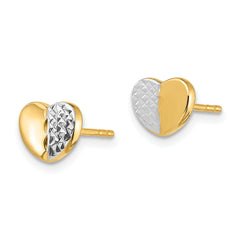 14K & Rhodium Diamond-Cut Heart Post Earrings