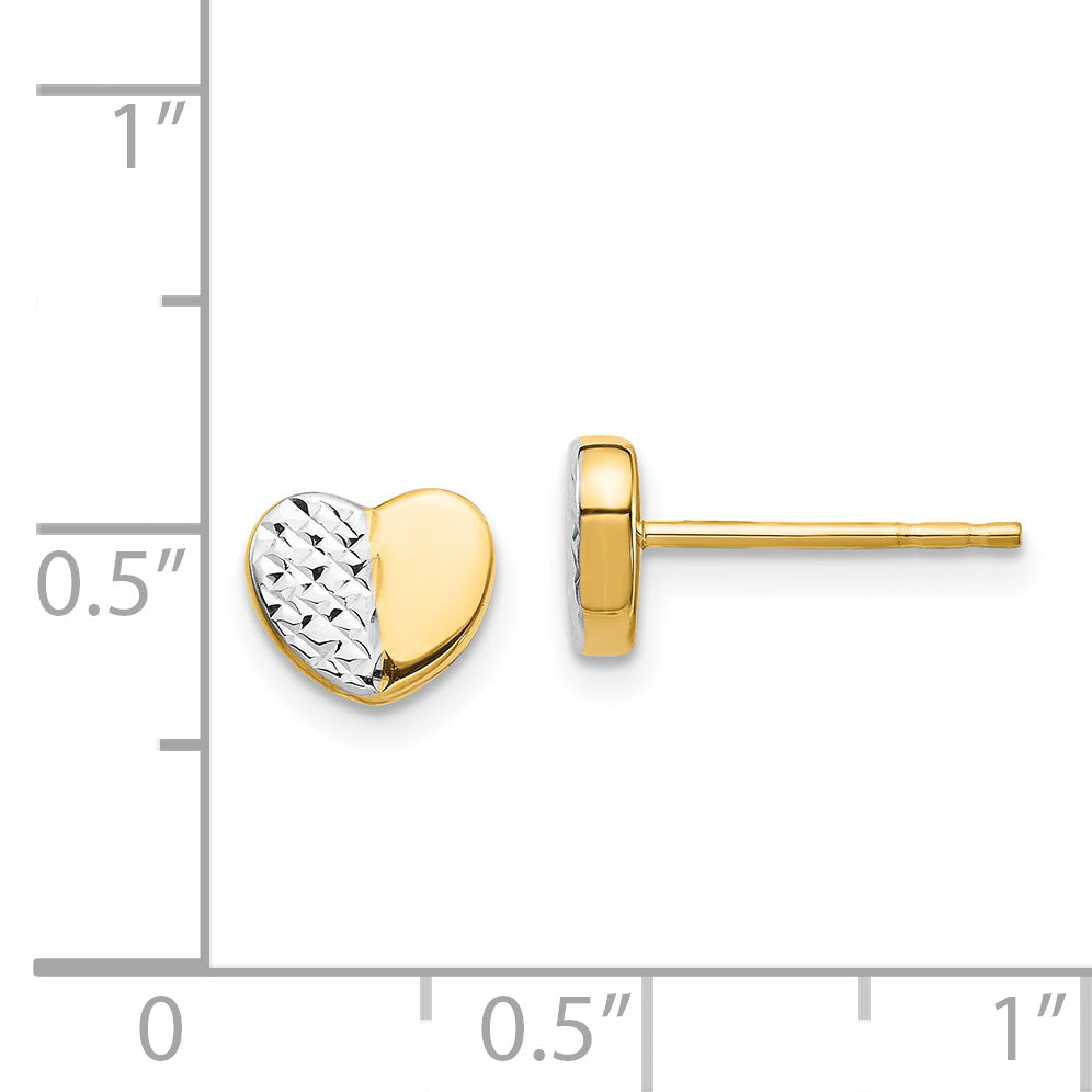 14K & Rhodium Diamond-Cut Heart Post Earrings