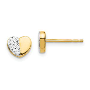 Heart Stud Earrings in 14K Yellow Gold, 7.4mm Diamond-Cut - Sophia Jewelers