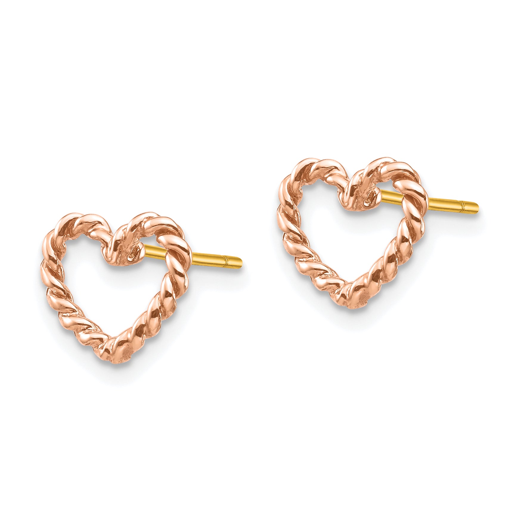 14K Rose Polished Twisted Heart Post Earrings