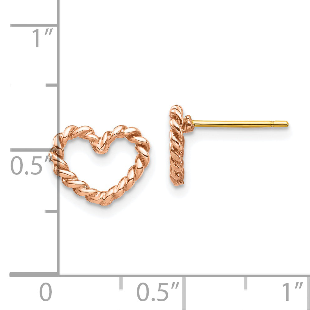 14K Rose Polished Twisted Heart Post Earrings