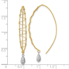 14k Two-tone Polished Wire Wrapped Diamond Cut Wire Dangle Earrings