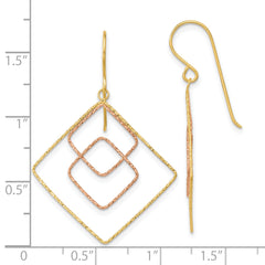 14k Two-tone Diamond-cut Graduated Square Shepherd Hook Earrings