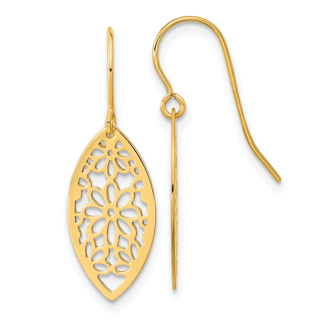14k Polished Flower Dangle Earrings