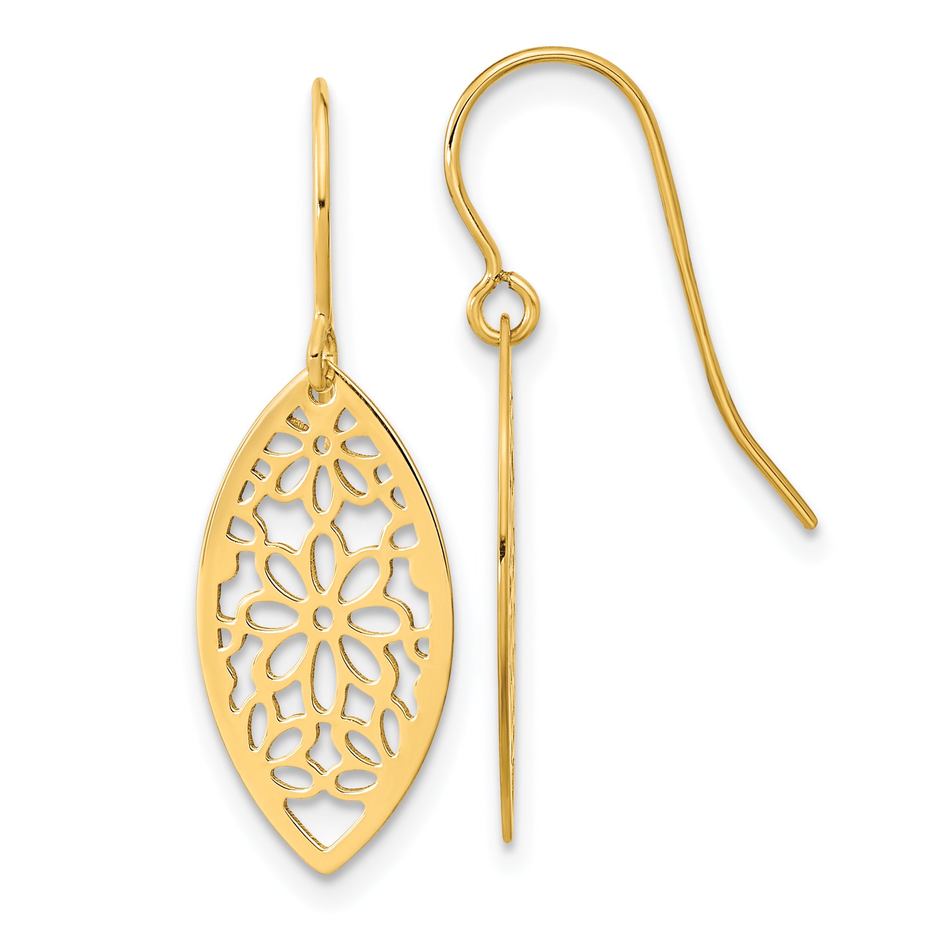 14k Polished Flower Dangle Earrings