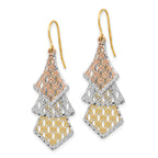 14k Tri-color D/C Polished Filigree Dangle Earrings