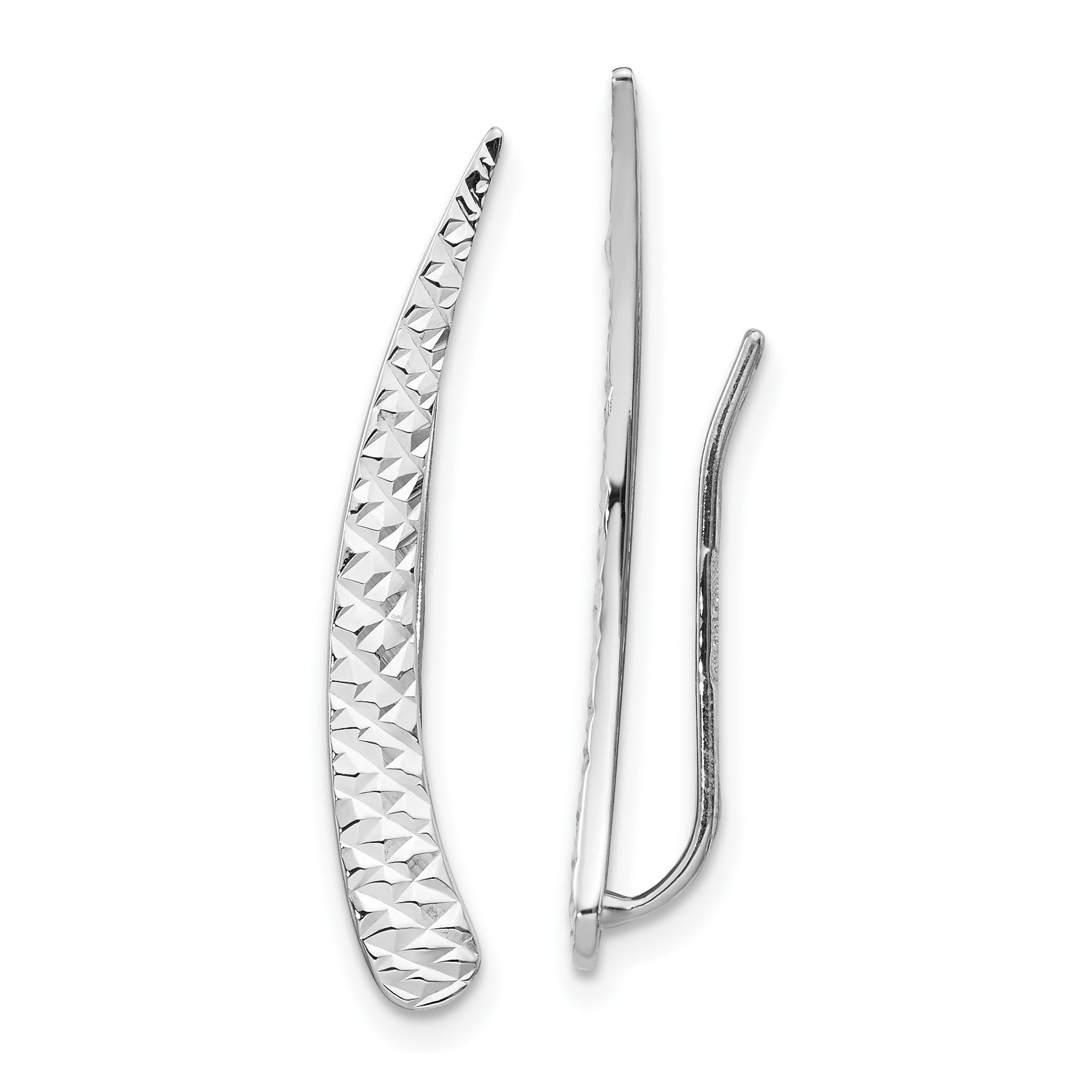 14k White Gold Polished and Textured Ear Climber Earrings Main image