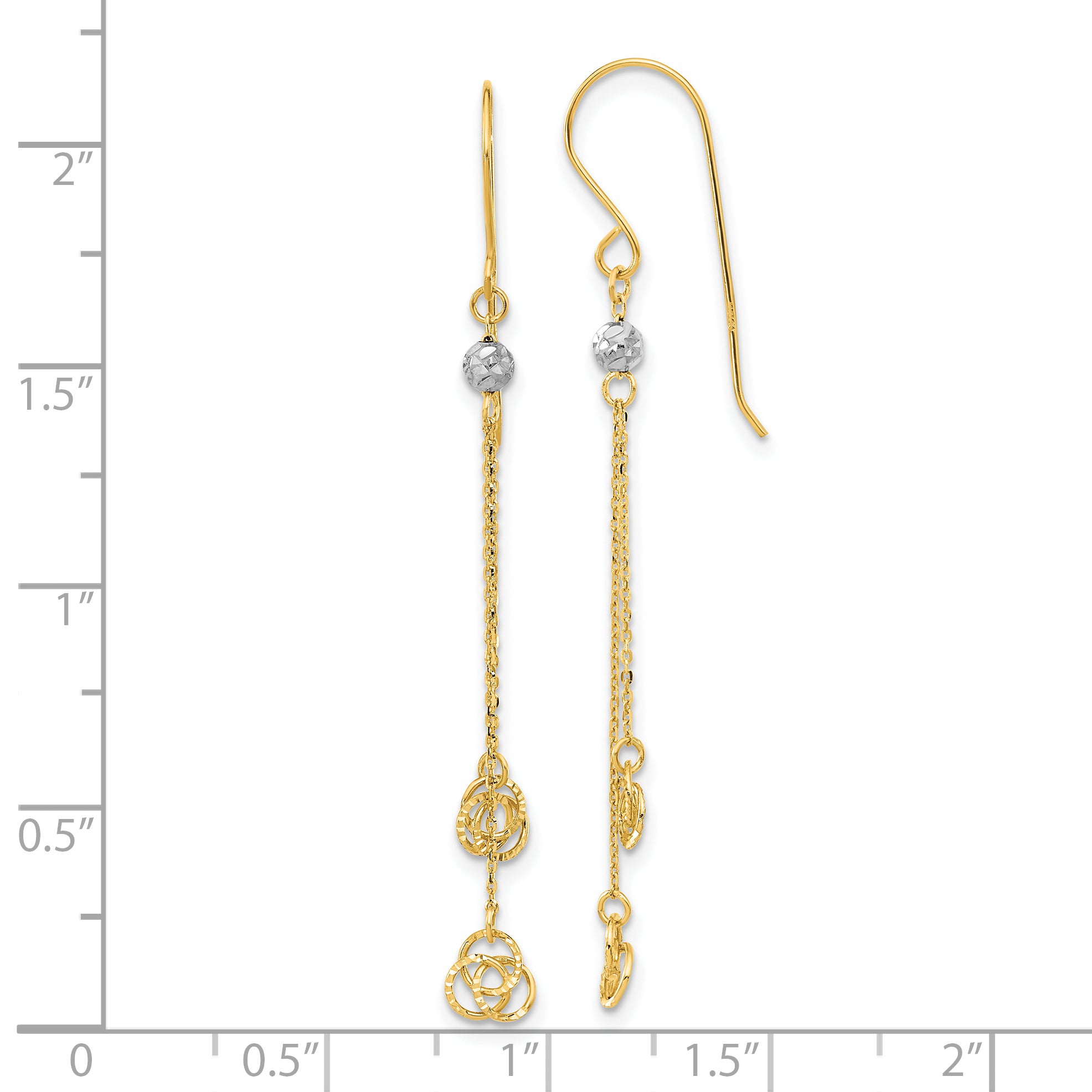 14k Two-tone Polished D/C Love Knot Dangle Shepherd Hook Earrings