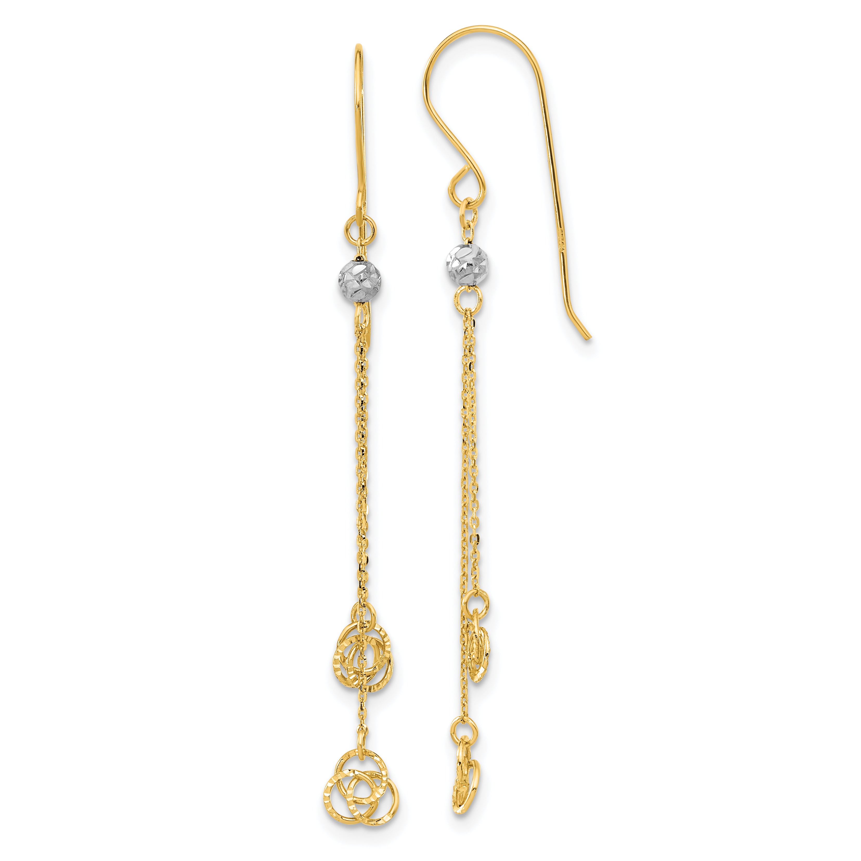 14k Two-tone Polished D/C Love Knot Dangle Shepherd Hook Earrings Main image