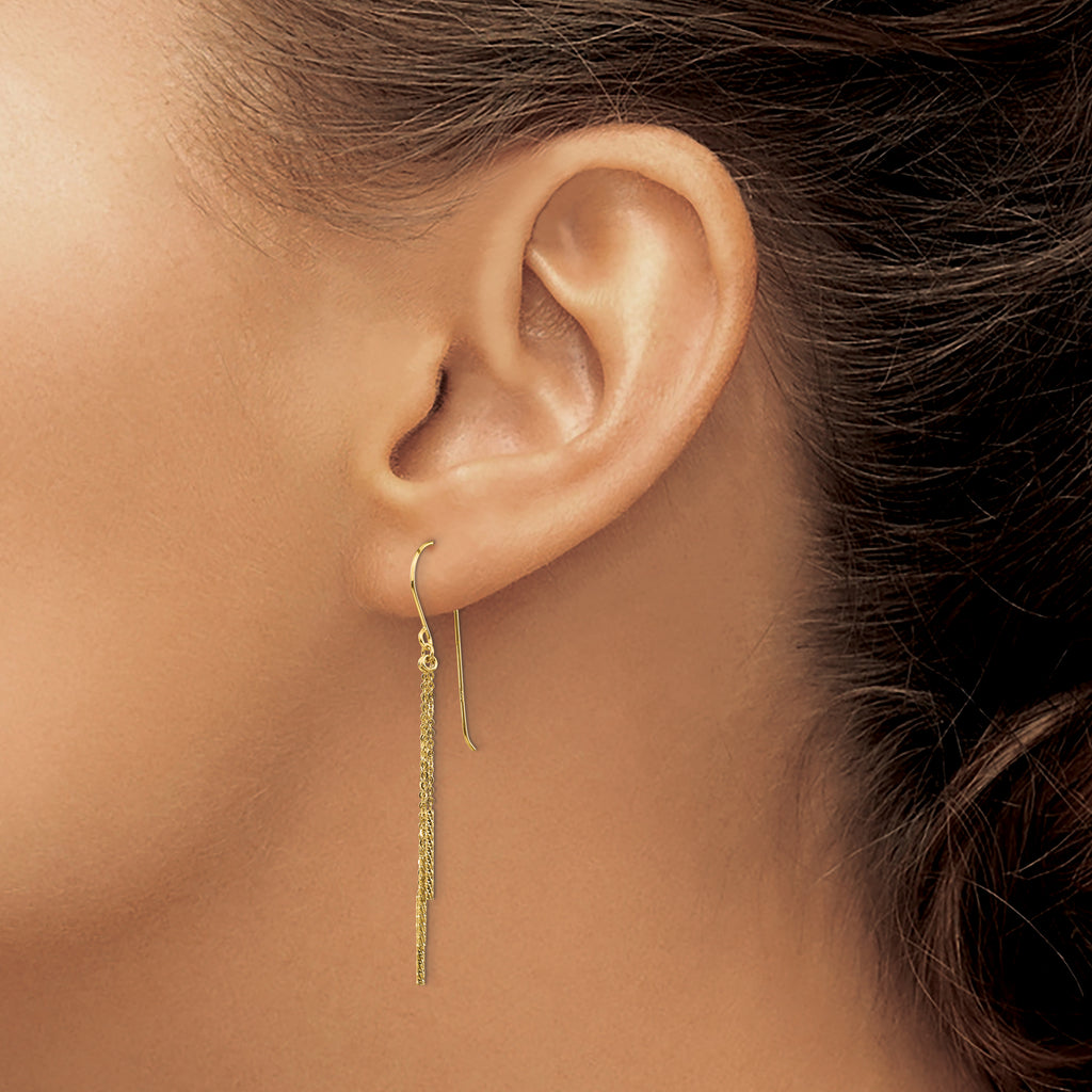 14k Polished Diamond-cut Chain and Bar Shepherd Hook Earrings