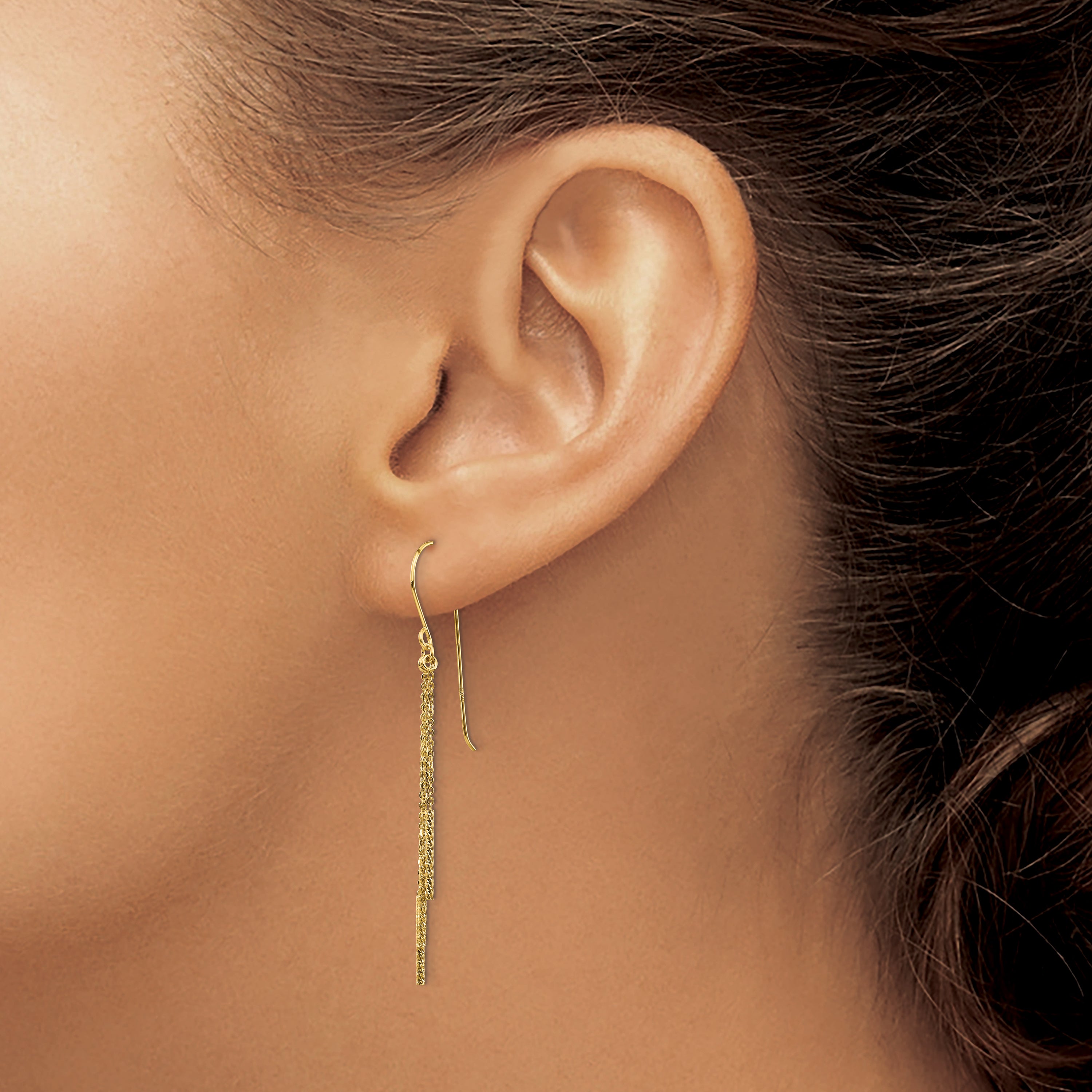 14k Polished Diamond-cut Chain and Bar Shepherd Hook Earrings