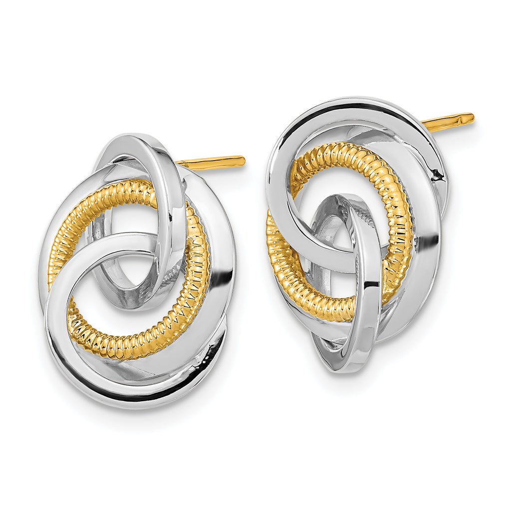 14k Two-Tone Polished & Textured Post Earrings